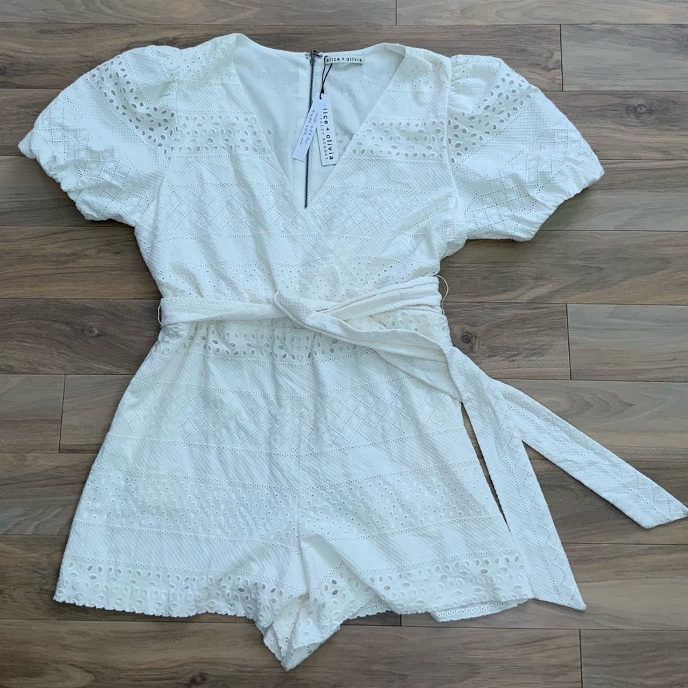 Alice + Olivia Paulina Puff Sleeve Eyelet Romper - Picture 8 of 12
